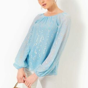Lilly Pulitzer Sky Blue Blouse with Gold Details